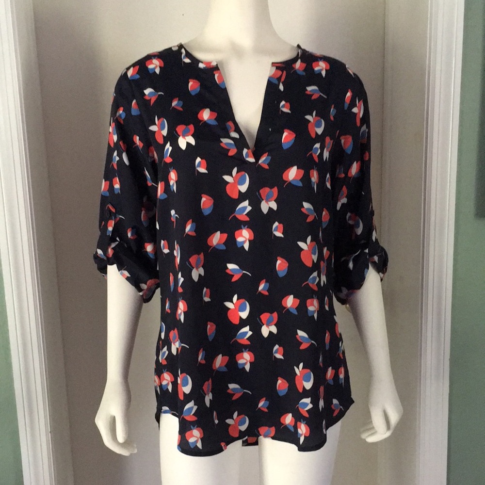 Navy blue v neck blouse